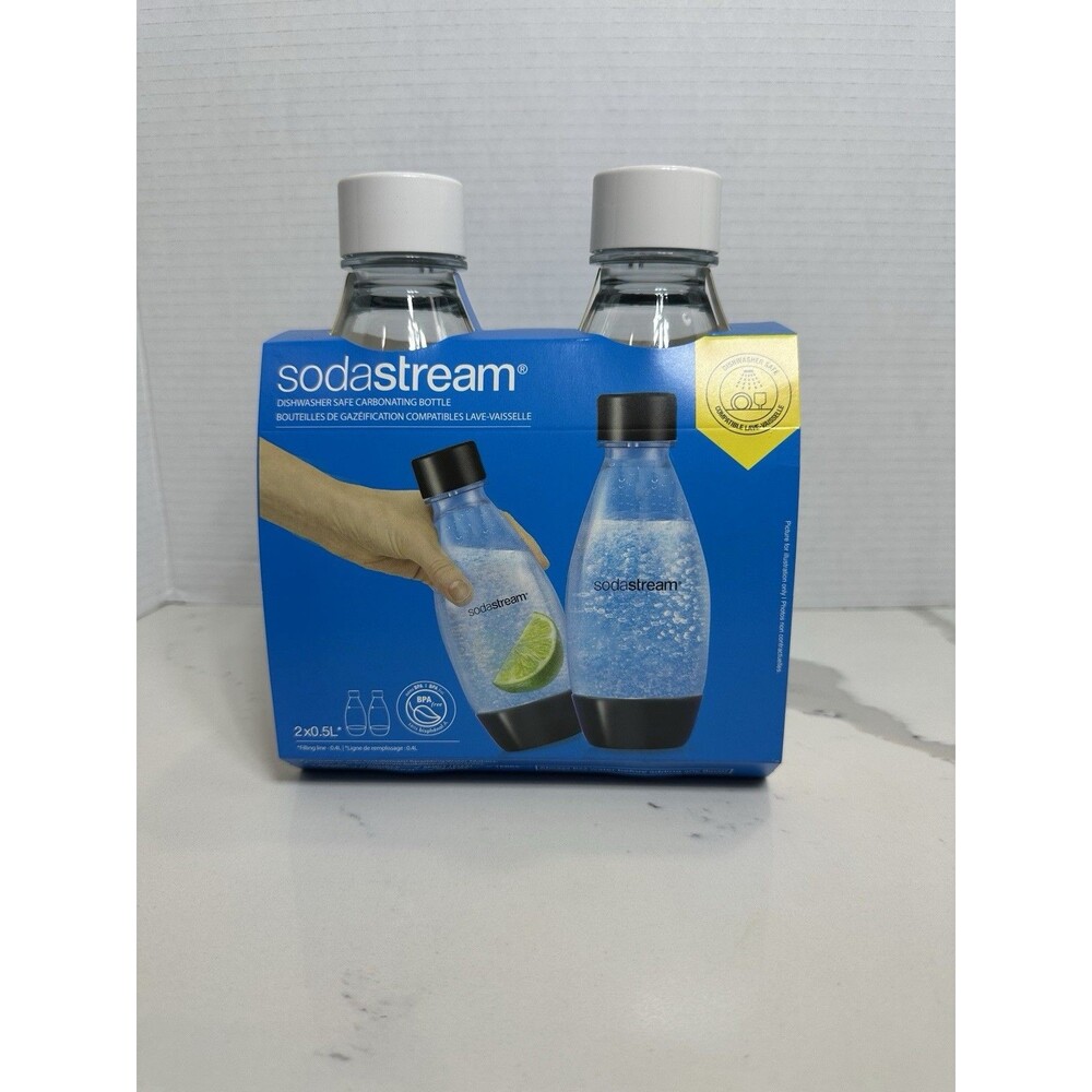 2-PACK Soda Stream Dishwasher Safe Carbonating Bottle Black .5 Liter New